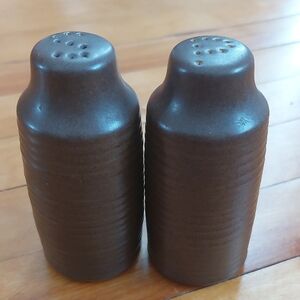 Vintage Brown Stoneware Salt & Pepper Shakers